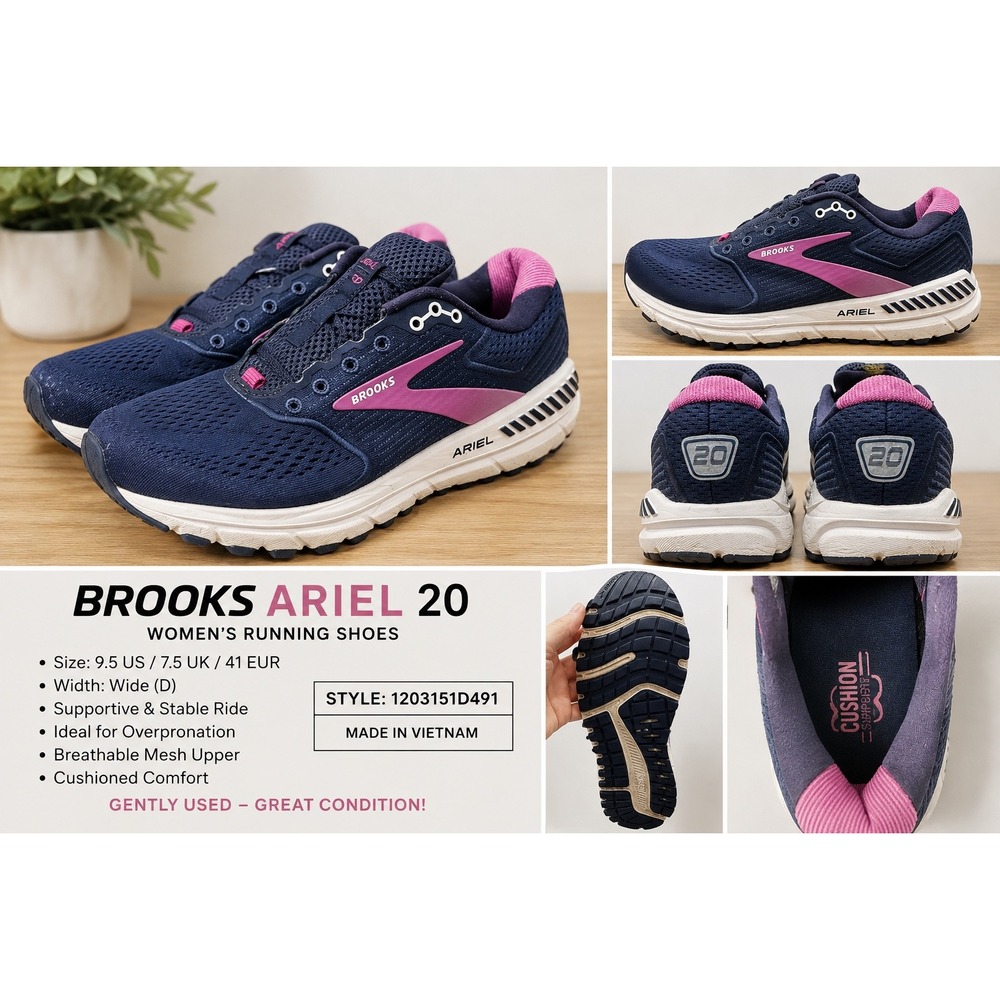 Brooks Ariel 20 Womens Running Shoes Navy Pink Wide D Size 9.5 work comfortable